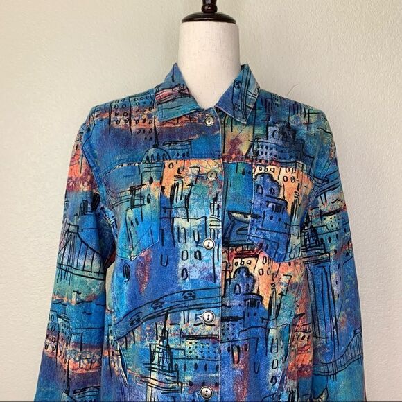 Chico’s Linen Cotton Blend Abstract City Jacket Shacket - Picture 2 of 13